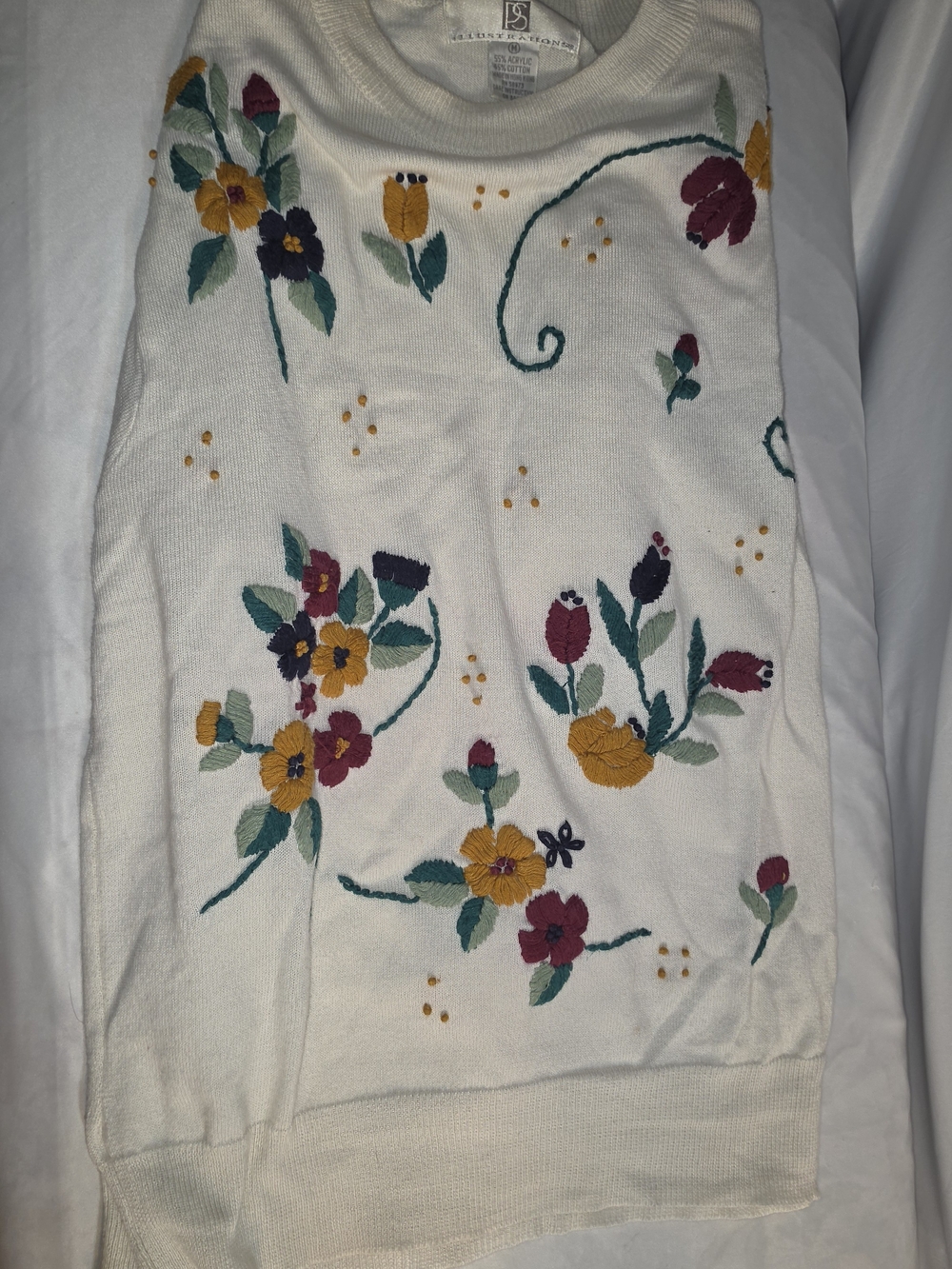 Embroidered Floral Crewneck Sweater - White